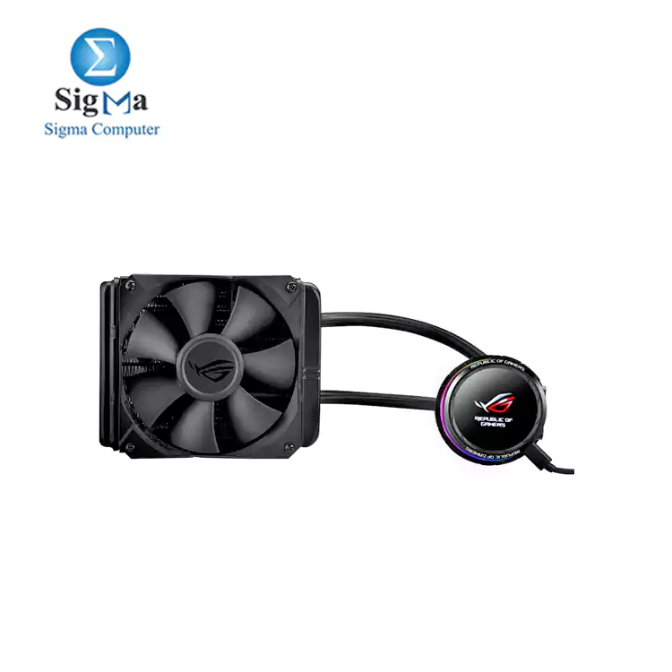 ASUS ROG RYUO 120 all-in-one liquid CPU cooler with color OLED, Aura Sync RGB, and ROG 120mm radiator fan