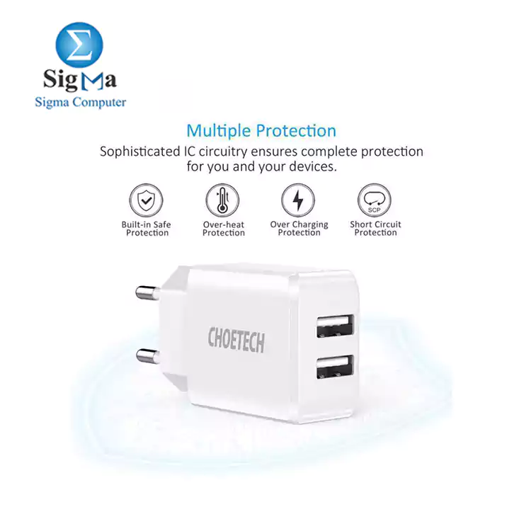 CHOETECH Charger USB Fast Charging 2 Port 2A EU Plug - C0030EU-WH