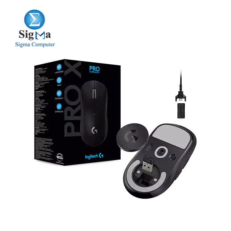 Logitech G PRO X SUPERLIGHT features a HERO sensor  100-25 600 DPI   LIGHTSPEED wireless  70h battery life  1ms report rate  and weighs under 63g 910-005881