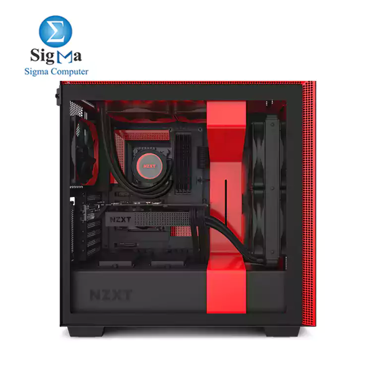 NZXT H710i FULL SMART CONTROL CA-H710i-BR ATX Mid Tower 3FANS 120mm- 1FAN 140mm Gaming Case-BLACK RED