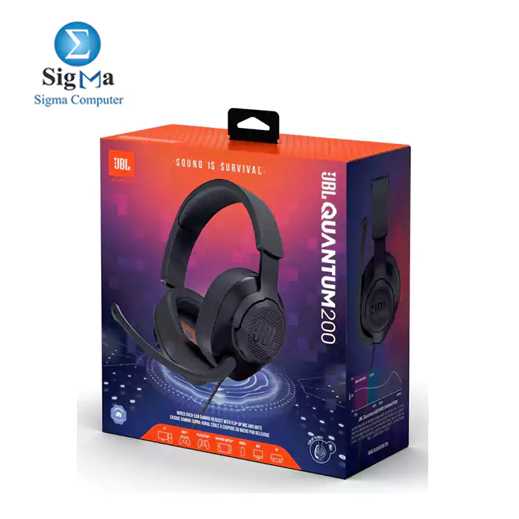 JBL Quantum 200 Wired over-ear gaming headset with flip-up mic