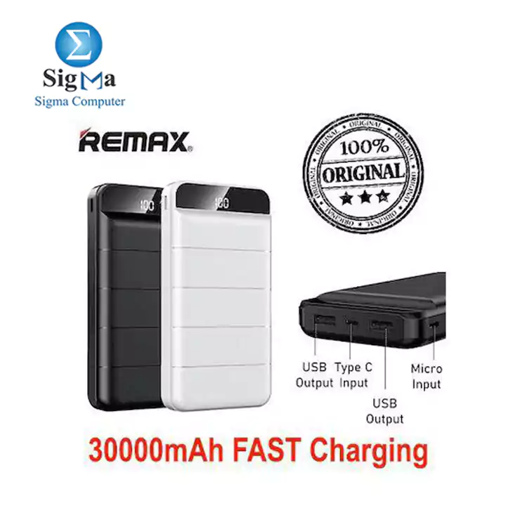 Remax RPP-141 Leader Series Wired Power Bank  30000 mAh  2 Ports - WHITE