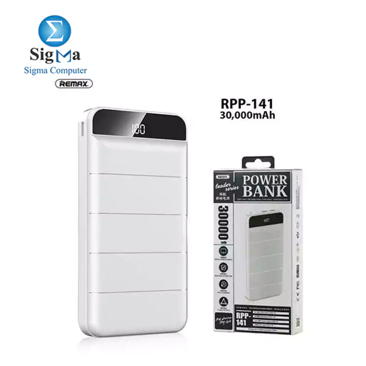 Remax RPP-141 Leader Series Wired Power Bank, 30000 mAh, 2 Ports - WHITE