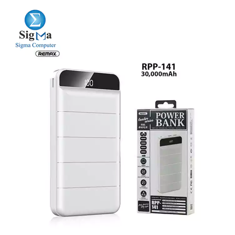 Remax RPP-141 Leader Series Wired Power Bank  30000 mAh  2 Ports - WHITE