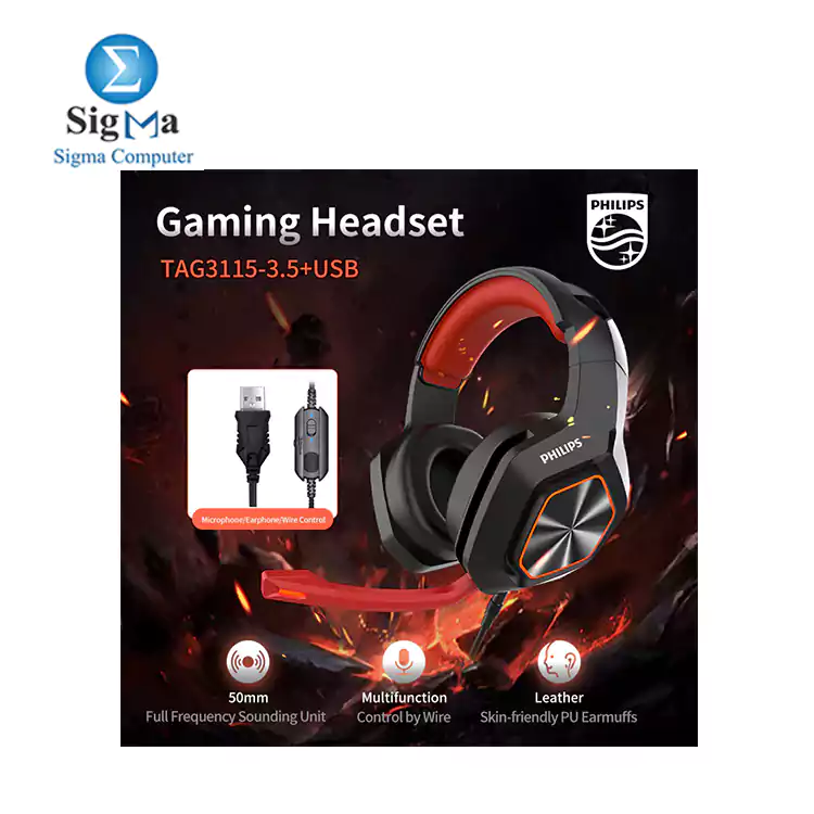 Philips TAG3115 USB 7.1 Virtual Surround Sound RGB Gaming Headset     50mm     Swivel Noise Reduction Mic For PC     Black