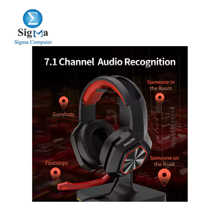 Philips TAG3115 USB 7.1 Virtual Surround Sound RGB Gaming Headset     50mm     Swivel Noise Reduction Mic For PC     Black