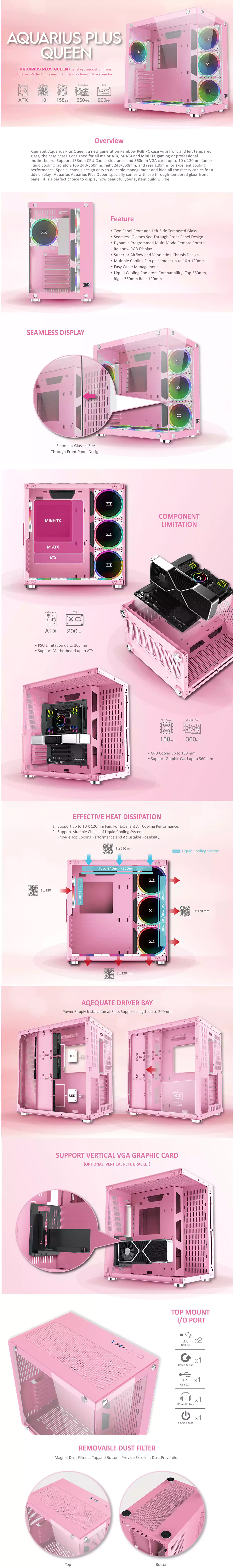 Caja Pc gaming Xigmatek Aquarius S Queen Pink ARGB ATX