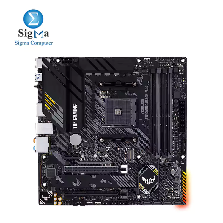 AMD B550 (Ryzen AM4) micro ATX gaming motherboard with PCIe 4.0, dual M.2, 10 DrMOS power stages, 2.5 Gb Ethernet, HDMI, DisplayPort, SATA 6 Gbps, USB 3.2 Gen 2 Type-A and Type-C, and Aura Sync RGB lighting support