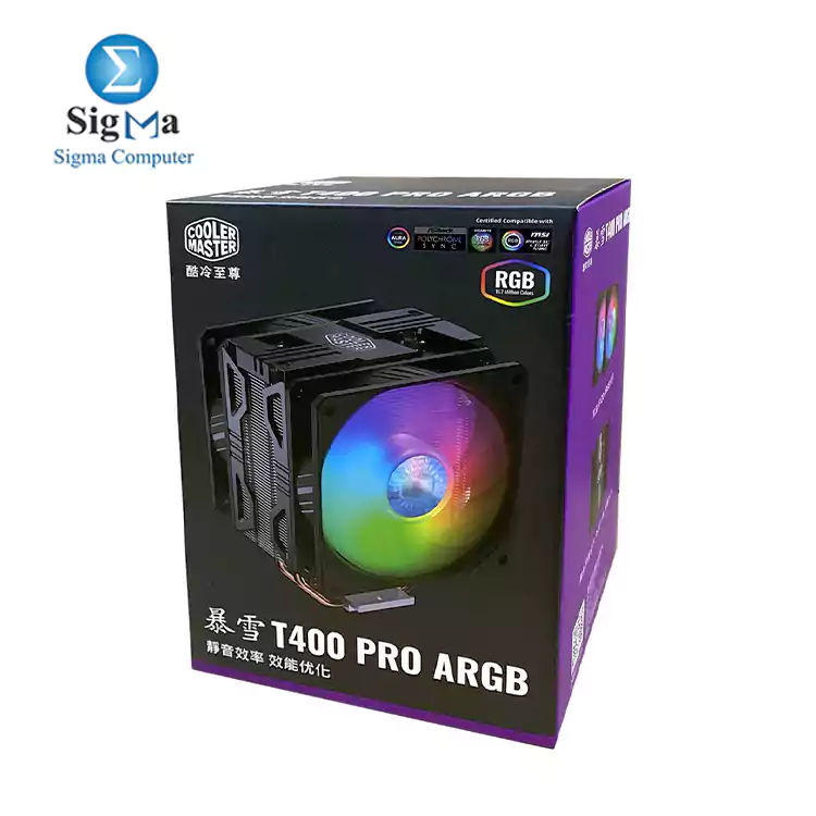 Cooler Master Blizzard T400 PRO ARGB - CPU Cooler with Dual 2x  SickleFlow 120 Addressable RGB Fan