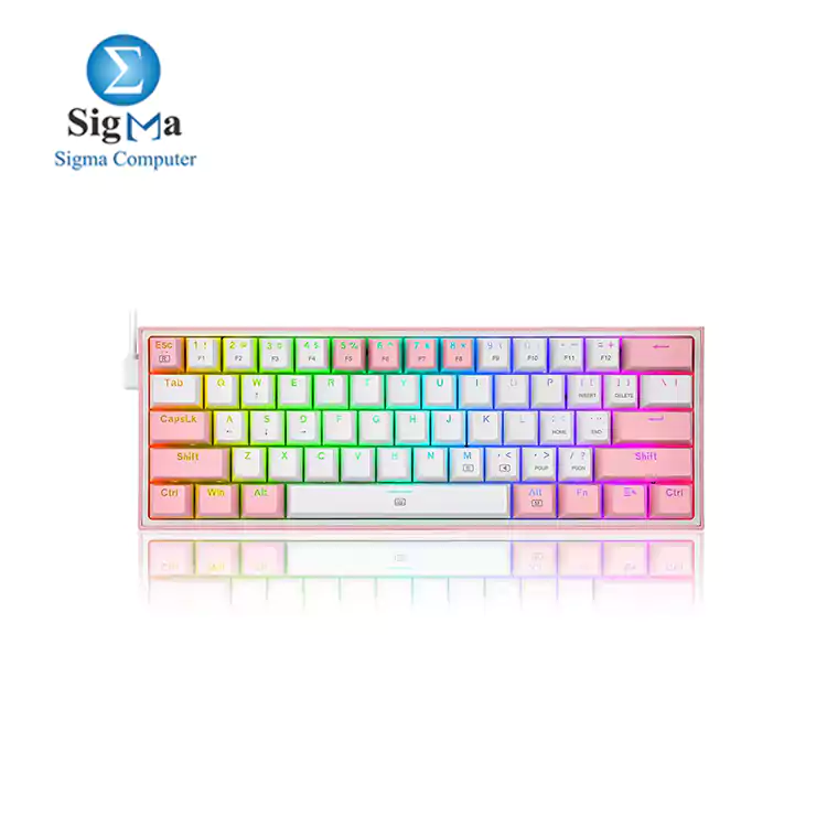 Redragon K617 FIZZ 60% Wired RGB Gaming Keyboard, 61 Keys Compact Mechanical Keyboard w/ White & Pink