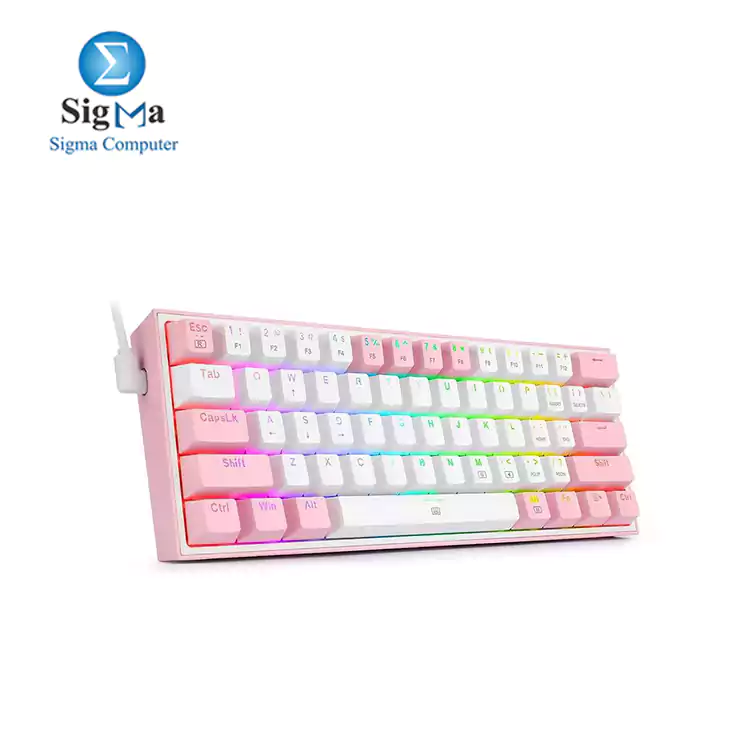 Redragon K617 FIZZ 60  Wired RGB Gaming Keyboard  61 Keys Compact Mechanical Keyboard w  White   Pink