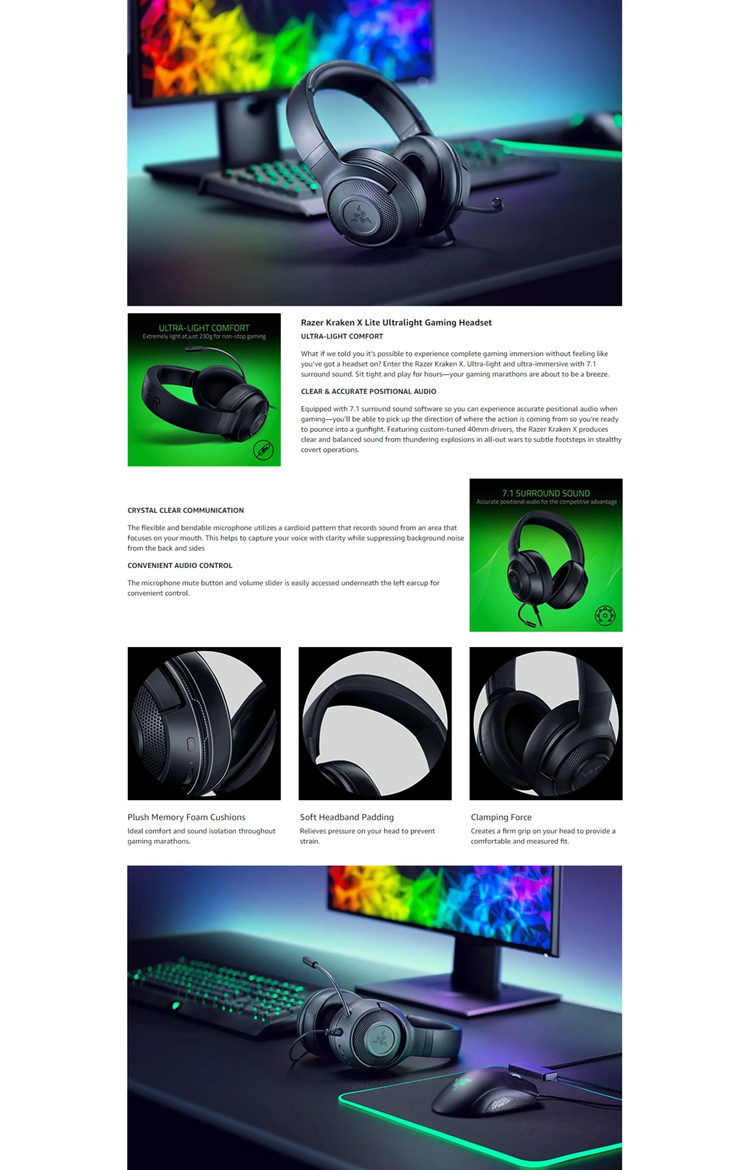 Razer Kraken X Lite 7.1 Surround Noir - Micro-casque 