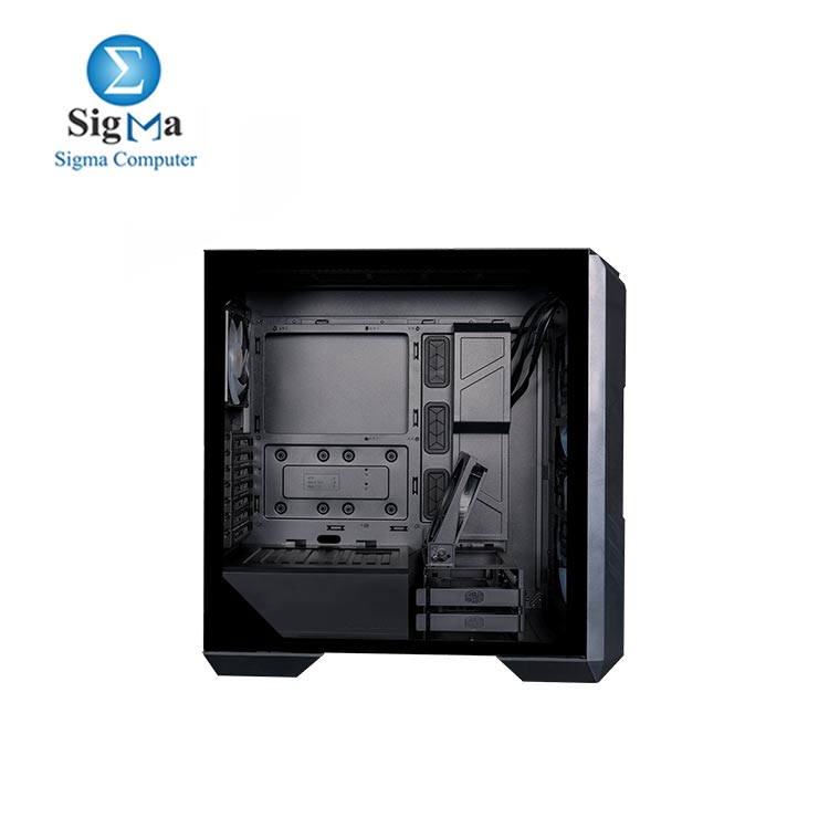 Cooler Master HAF 500 Mid-Tower PC Case with 2x 200mm ARGB fans  rotatable 120mm GPU fan  supports up to E-ATX motherboards  dual 360mm radiators  tempered glass side panel  and USB 3.2 Gen 2 Type-C