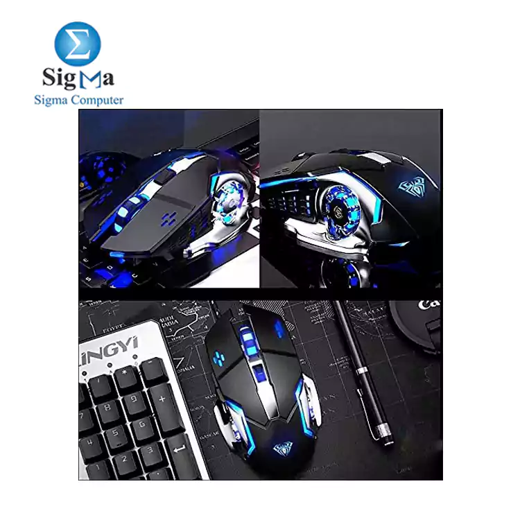AULA S20 USB Wired Gaming Mouse Programmable Optical Ergonomic Mouse with Breathing LED Lights for PC Laptop