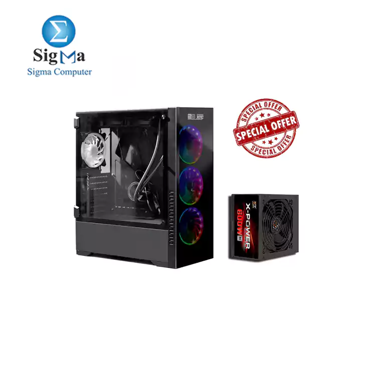 BUNDLE 2B PW017 Ecstasy Gaming Mid Tower Case 4FAN RGB with XIGMATEK X-POWER 600W 