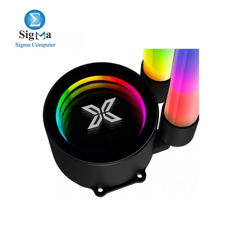 XIGMATEK Neon Aqua 240 ARGB AIO Cooler features a copper cold plate  277x120x27mm aluminum radiator  2500 RPM pump  82.2 CFM airflow  and supports Intel   and AMD   sockets