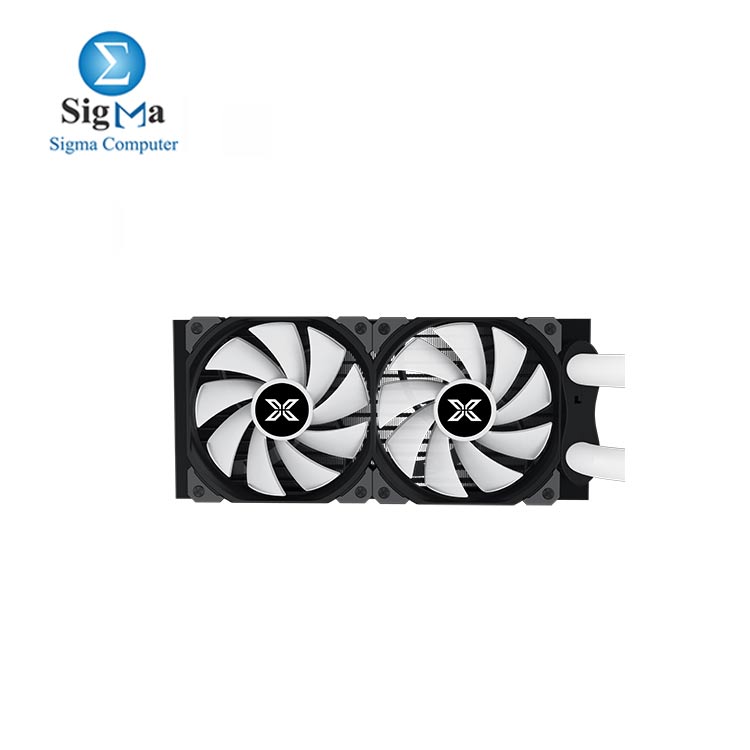XIGMATEK Neon Aqua 240 ARGB AIO Cooler features a copper cold plate  277x120x27mm aluminum radiator  2500 RPM pump  82.2 CFM airflow  and supports Intel   and AMD   sockets