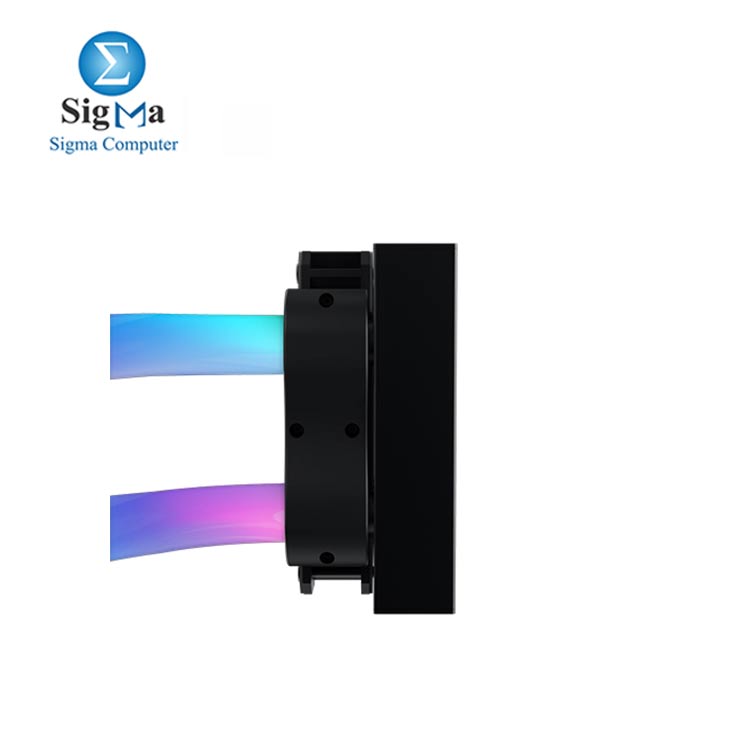 XIGMATEK Neon Aqua 240 ARGB AIO Cooler features a copper cold plate  277x120x27mm aluminum radiator  2500 RPM pump  82.2 CFM airflow  and supports Intel   and AMD   sockets