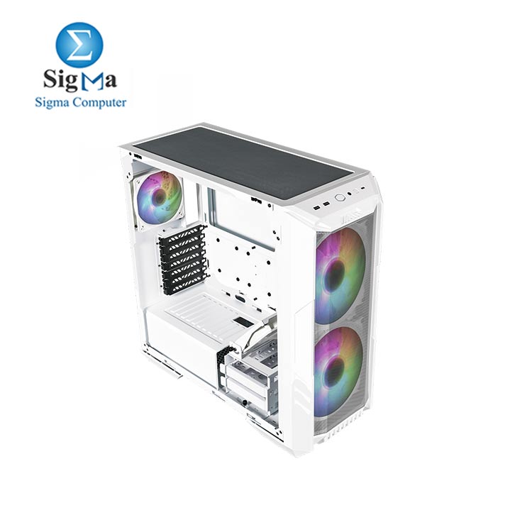 Cooler Master HAF500 White Edition  ATX Mid-Tower with tempered glass  dual 200mm ARGB fans  USB 3.2 Gen 2 Type-C  rotatable GPU fan  support for up to E-ATX motherboards and dual 360mm radiators