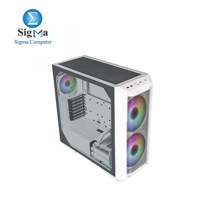 Cooler Master HAF500 White Edition  ATX Mid-Tower with tempered glass  dual 200mm ARGB fans  USB 3.2 Gen 2 Type-C  rotatable GPU fan  support for up to E-ATX motherboards and dual 360mm radiators