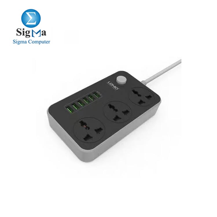 Ldnio Power Strip, 3 Sockets, 6 USB Ports 2500W, Grey - SC3604