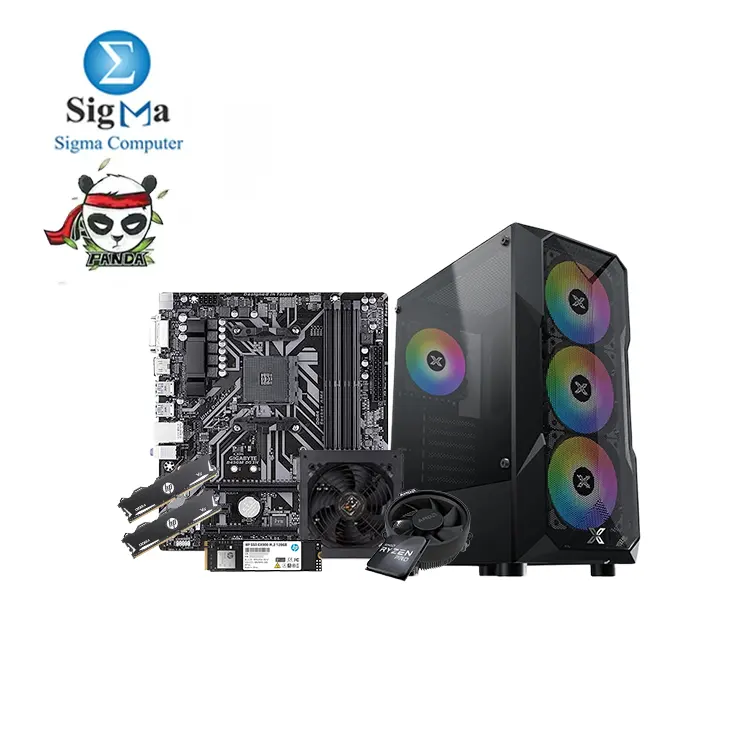 PANDA 4650G -159-AMD Ryzen 5 Pro 4650G TRAY-GIGABYTE AMD B450M DS3H-HP V6 DDR4 16GB 3200Mhz-HP EX900 120GB NVMe-XIGMATEK MOON KNIGHT ARGB 4 fan WITH H-POWER 500W PSU