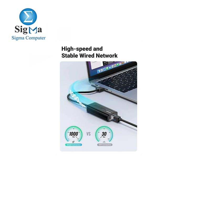 UGREEN USB to Ethernet Adapter, Gigabit Network Adapter with 3 USB 3.0 Port  