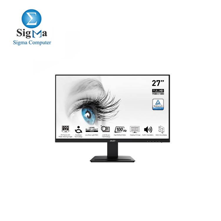 MSI  27 Inch Pro MP273A  FHD 1920 x 1080 IPS  100Hz 1MS Built-in Speaker  TUV Certified Eyesight Protection