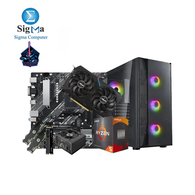 Fighter R5 5500 3050 -415-AMD-RYZEN 5-5500-BOX-ASUS Motherboard AMD-PRIME A520M-A II-ASUS Dual GeForce RTX 3050 OC 8G-V2 -HP V6 DDR4 16GB 3200Mhz-Lexar NM620 M.2 256GB-Silver Stone FARA B1 V2 Sleek ARGB 4 FAN PSU 700W 80 PLUS. 