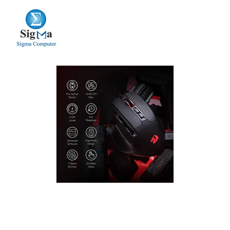 Redragon M806 Bullseye Gaming Mouse  7 Programmable Buttons Wired RGB Gamer Mouse w Ergonomic Natural Grip Build  Software Supports DIY Keybinds   Backlit