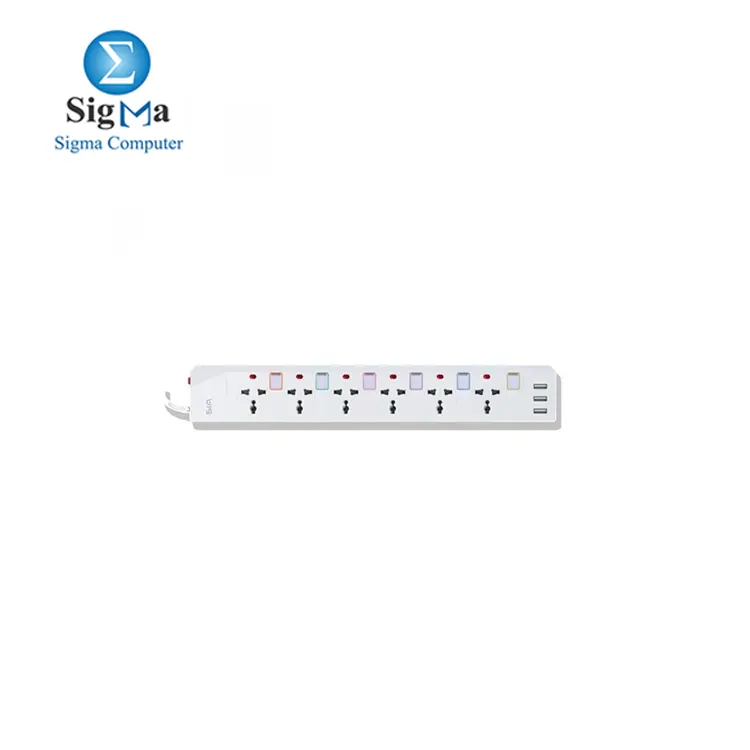 SIA Power Strip, 3 USB Port, 6 Power Socket, White - SI-PS003W.