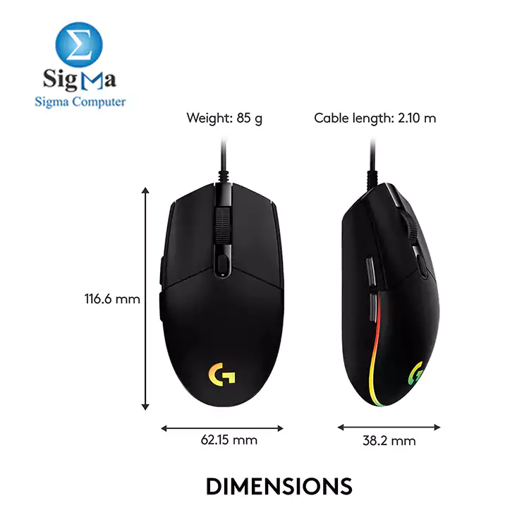 Logitech G102 Light Sync Gaming Mouse with Customizable RGB Lighting  6 Programmable Buttons  Gaming Grade Sensor  8 k dpi Tracking 16.8mn Color  Light Weight - Black