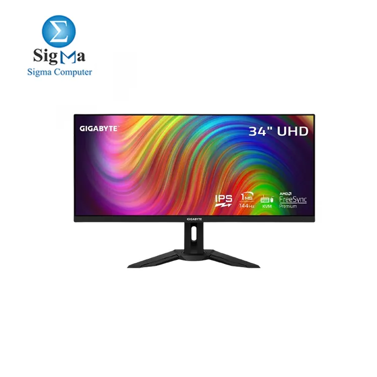 GIGABYTE - M34WQ - 34  IPS Ultrawide Gaming Monitor - WQHD 3440x1440 - 144Hz - 1ms MPRT - AMD FreeSync Premium - Type C KVM - HDMI  DP  Type C - Height Adjustable - Black.