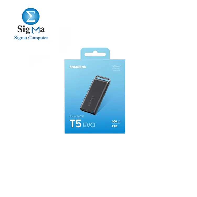  Samsung T5 EVO 4TB USB 3.2 Gen 1 Portable External SSD  Up to 460 MB s Data Transfer Rate  Rubber Skin Design  AES 256-Bit Hardware Encryption  Integrated Hook - Black   MU-PH4T0S WW