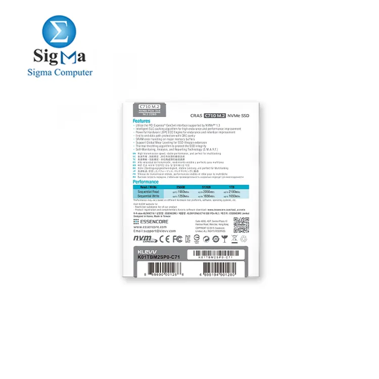 Klevv Cras C710 1TB M.2 Pcie 3x4 Nvme 3D NAND SSD Read Speed 2100MB S Write Speed 1650MB S K01TBM2SP0-C71