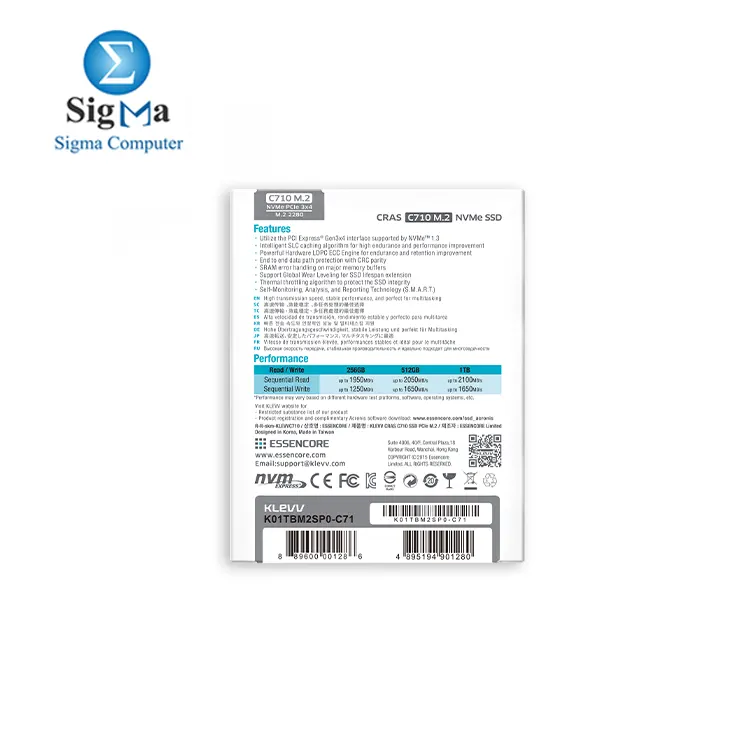 Klevv Cras C710 256GB M.2 Pcie 3x4 Nvme 3D NAND SSD Read Speed 1950MB S Write Speed 1250MB S K256GM2SP0-C71