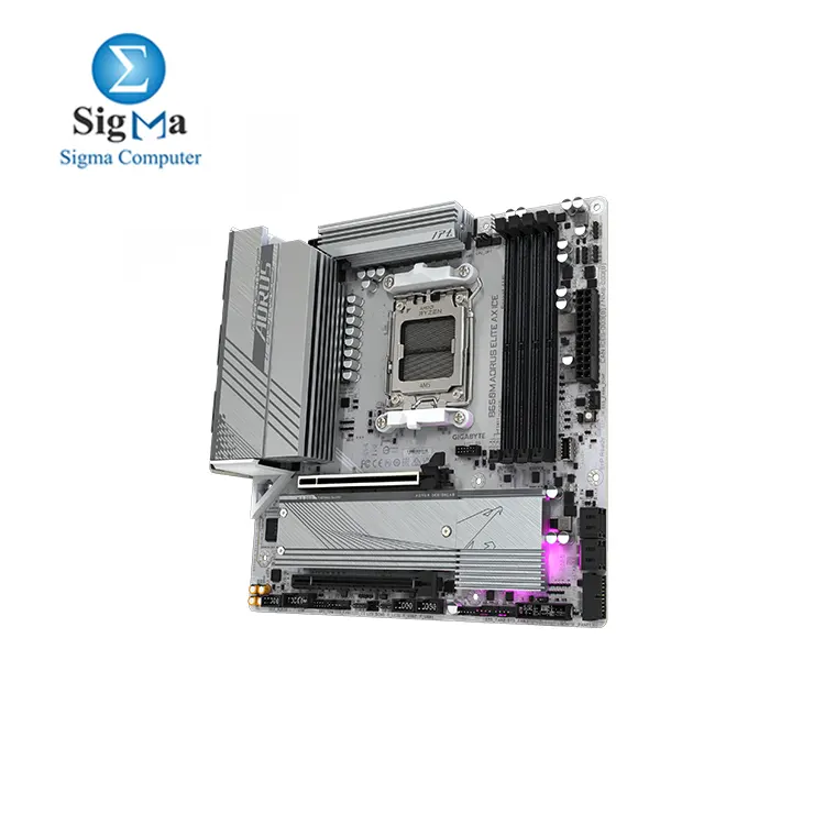 GIGABYTE B650M AORUS Elite AX ICE AM5 LGA 1718 AMD B650 M-ATX Motherboard  DDR5  2  M.2  PCIe 5.0  USB 3.2 Gen2X2 Type-C  2.5GbE LAN  Q-Flash Plus  EZ-Latch