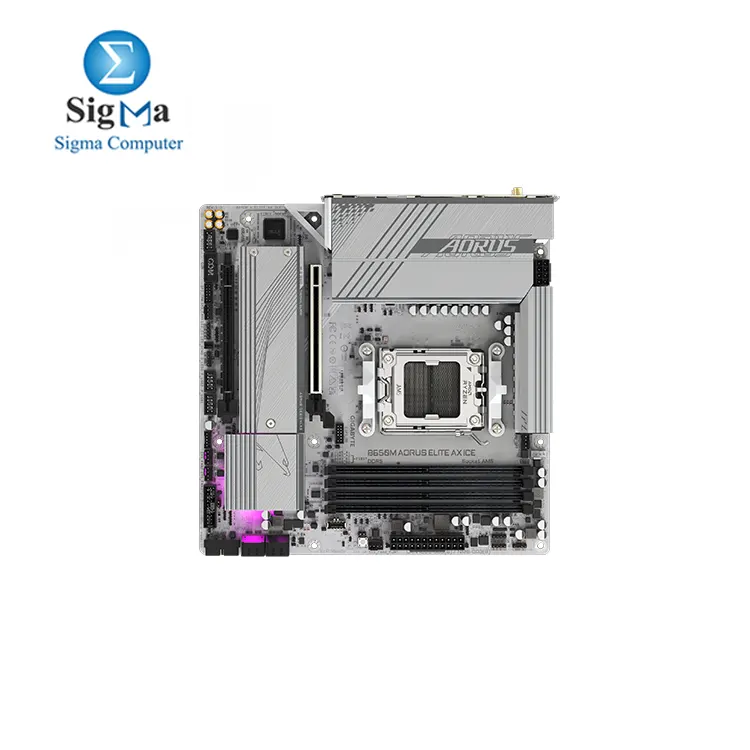 GIGABYTE B650M AORUS Elite AX ICE AM5 LGA 1718 AMD B650 M-ATX Motherboard  DDR5  2  M.2  PCIe 5.0  USB 3.2 Gen2X2 Type-C  2.5GbE LAN  Q-Flash Plus  EZ-Latch