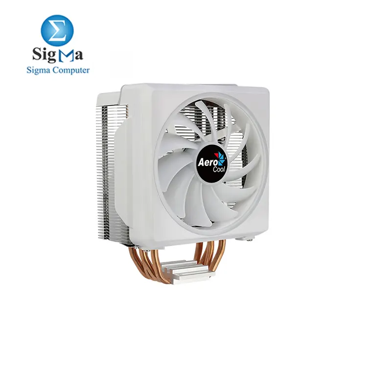 Aerocool Cylon 4F ARGB CPU Air Cooler with 4 heat pipes  120mm ARGB fan  800   1800 RPM   supports up to 145W TDP  and compatible with Intel LGA 1700   AMD AM5 sockets White edition