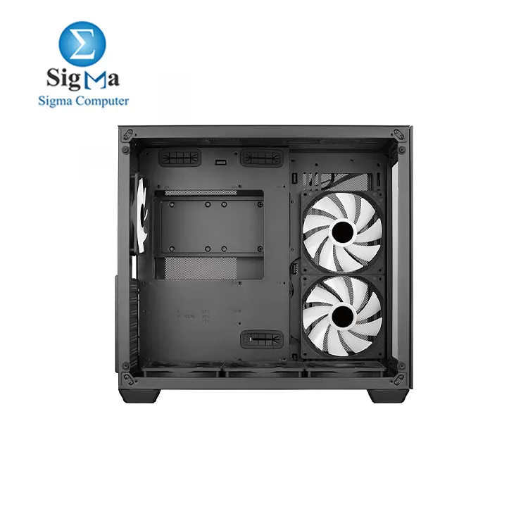 Aerocool Dryft Argb Mid-tower case with panoramic tempered glass, supports up to 10 fans, 6 pre-installed RGB fans, up to 360mm liquid cooling, 419mm GPU, 162mm CPU cooler, ATX/M-ATX/ITX support, and dual-chamber cable management