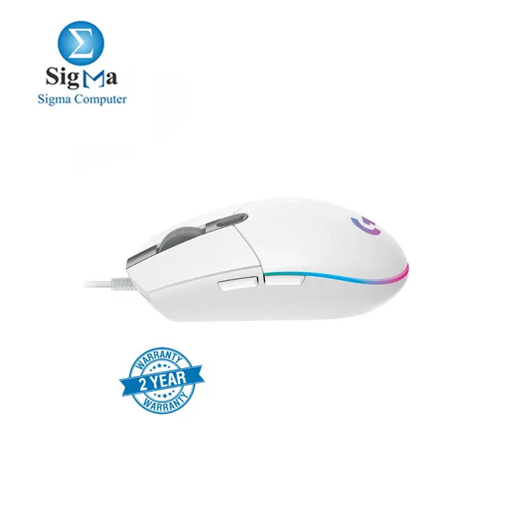 Logitech G102 LIGHTSYNC Gaming Mouse features 8 000 dpi  6 programmable buttons  LIGHTSYNC RGB lighting  1000Hz report rate  and a 2.1m cable 910-005824 
