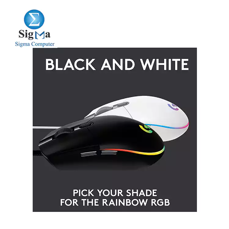Logitech G102 LIGHTSYNC Gaming Mouse features 8 000 dpi  6 programmable buttons  LIGHTSYNC RGB lighting  1000Hz report rate  and a 2.1m cable 910-005824 
