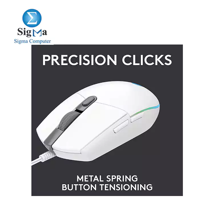 Logitech G102 LIGHTSYNC Gaming Mouse features 8 000 dpi  6 programmable buttons  LIGHTSYNC RGB lighting  1000Hz report rate  and a 2.1m cable 910-005824 