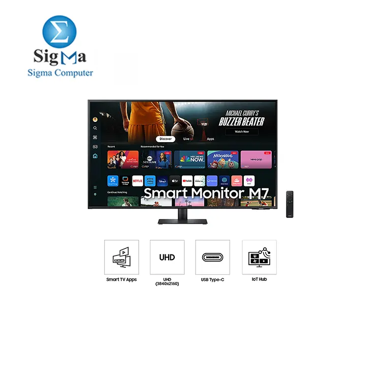 SAMSUNG LS43DM702UUXEN - Smart Monitor M7 43 Inch  4K AI Upscaling  UHD  60 Hz  Streaming Monitor with Entertainment and Gaming Hub  Screen with Speakers  Smart TV Apps with Remote Control 