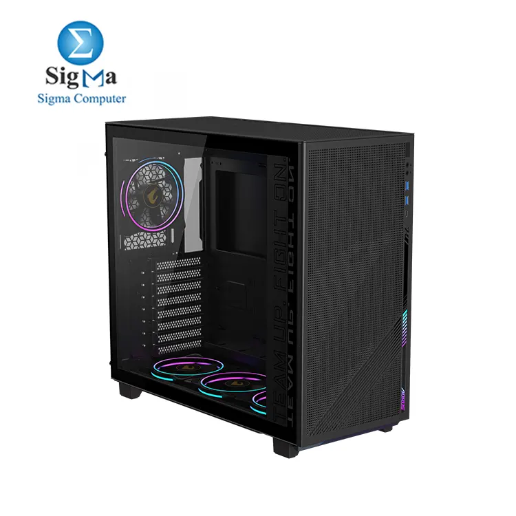 GIGABYTE AORUS C400 GLASS PC Case  Supports Mini ITX  Micro ATX  and ATX Form Factor  RGB Lighting  Dust Filters  Vertical GPU Mounting  Black