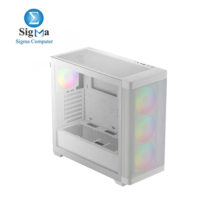 GAMDIAS ATHENA M3 ATX Mid Tower PC Case  4 x 120mm ARGB PWM Fan w Hub  Front Airflow Mesh  Tool-Free Tempered Glass Side Panel  MB Sync Ready  White
