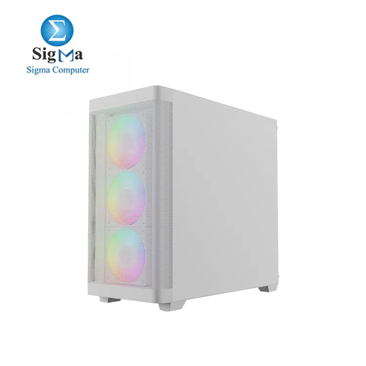 GAMDIAS ATHENA M3 ATX Mid Tower PC Case  4 x 120mm ARGB PWM Fan w Hub  Front Airflow Mesh  Tool-Free Tempered Glass Side Panel  MB Sync Ready  White