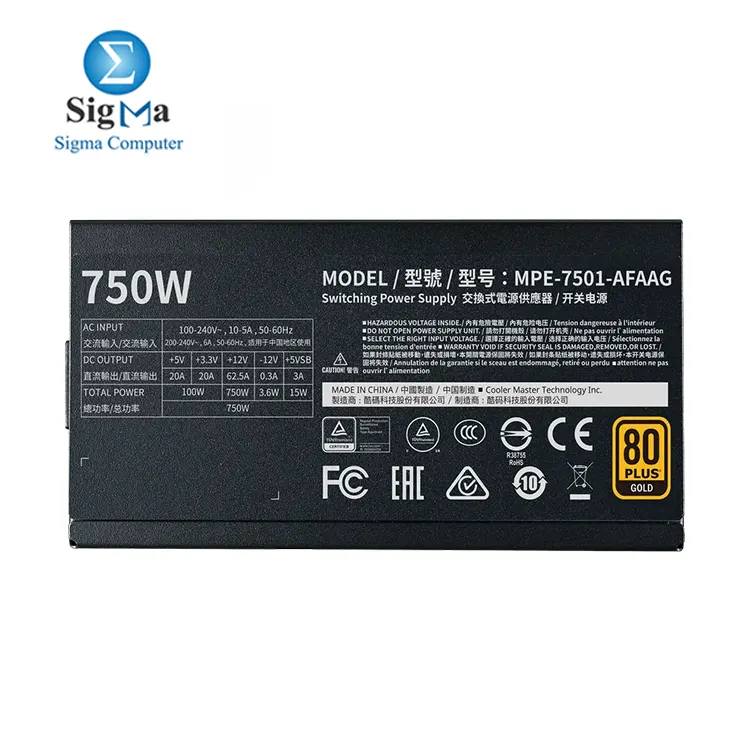 Cooler Master MWE Gold 750 V2 Full Modular  750W  80  Gold Efficiency  2 EPS Connectors  120mm HDB Fan
