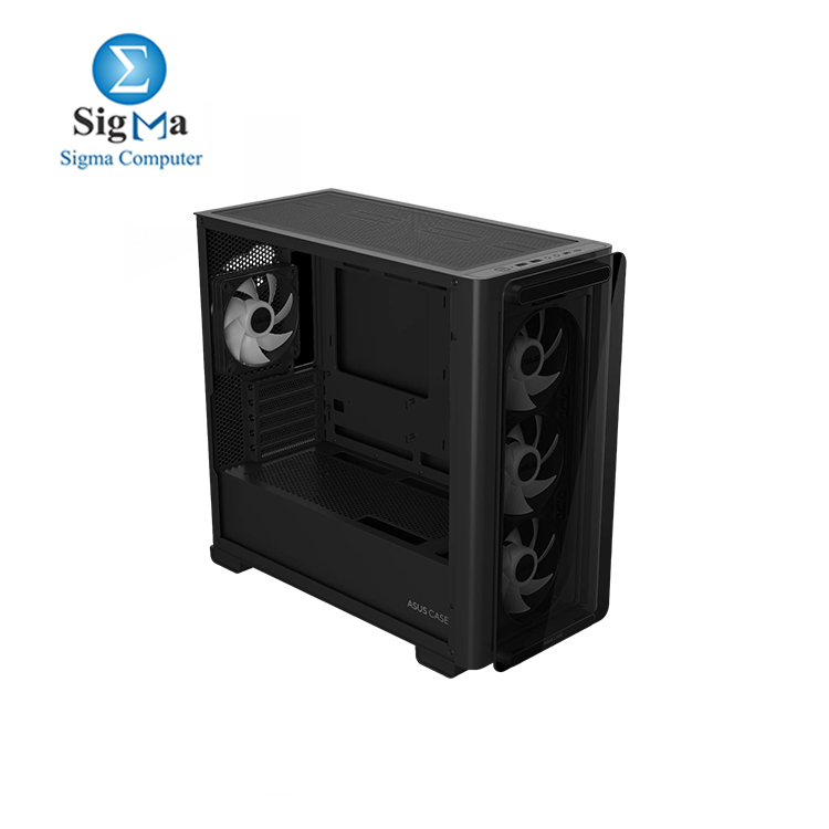 ASUS A23 Plus TG ARGB Black microATX PC Case  Pre-Installed ARGB Fans  Mesh Front Panel  Compatible with Hidden Port Motherboards  360mm Radiators  380mm Graphics  Black 