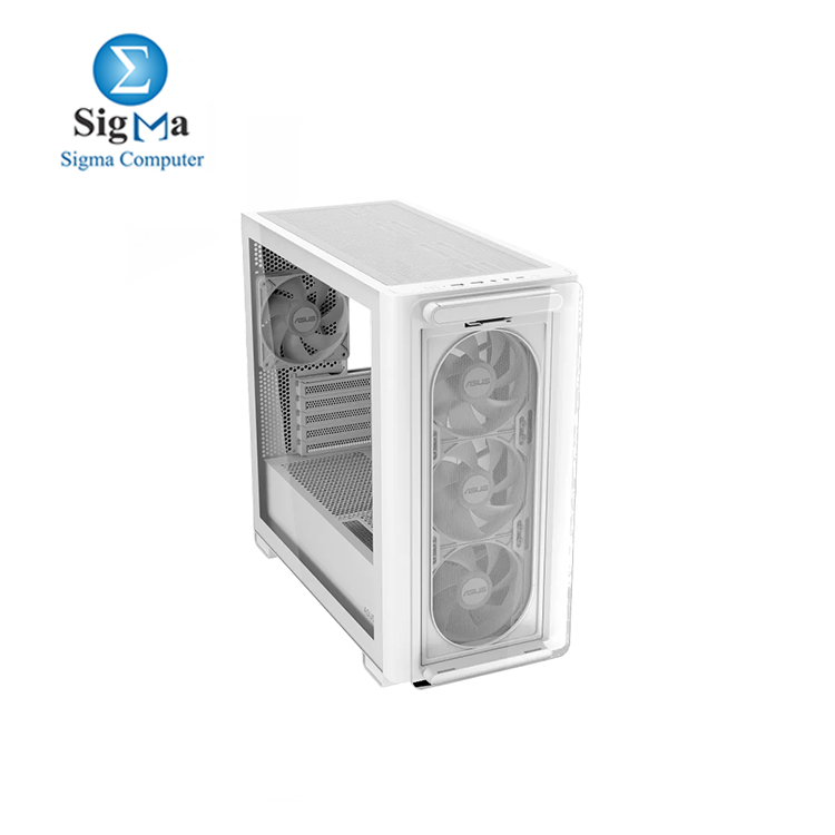 ASUS A23 Plus TG ARGB WHITE microATX PC Case  Pre-Installed ARGB Fans  Mesh Front Panel  Compatible with Hidden Port Motherboards  360mm Radiators  380mm Graphics  Black 